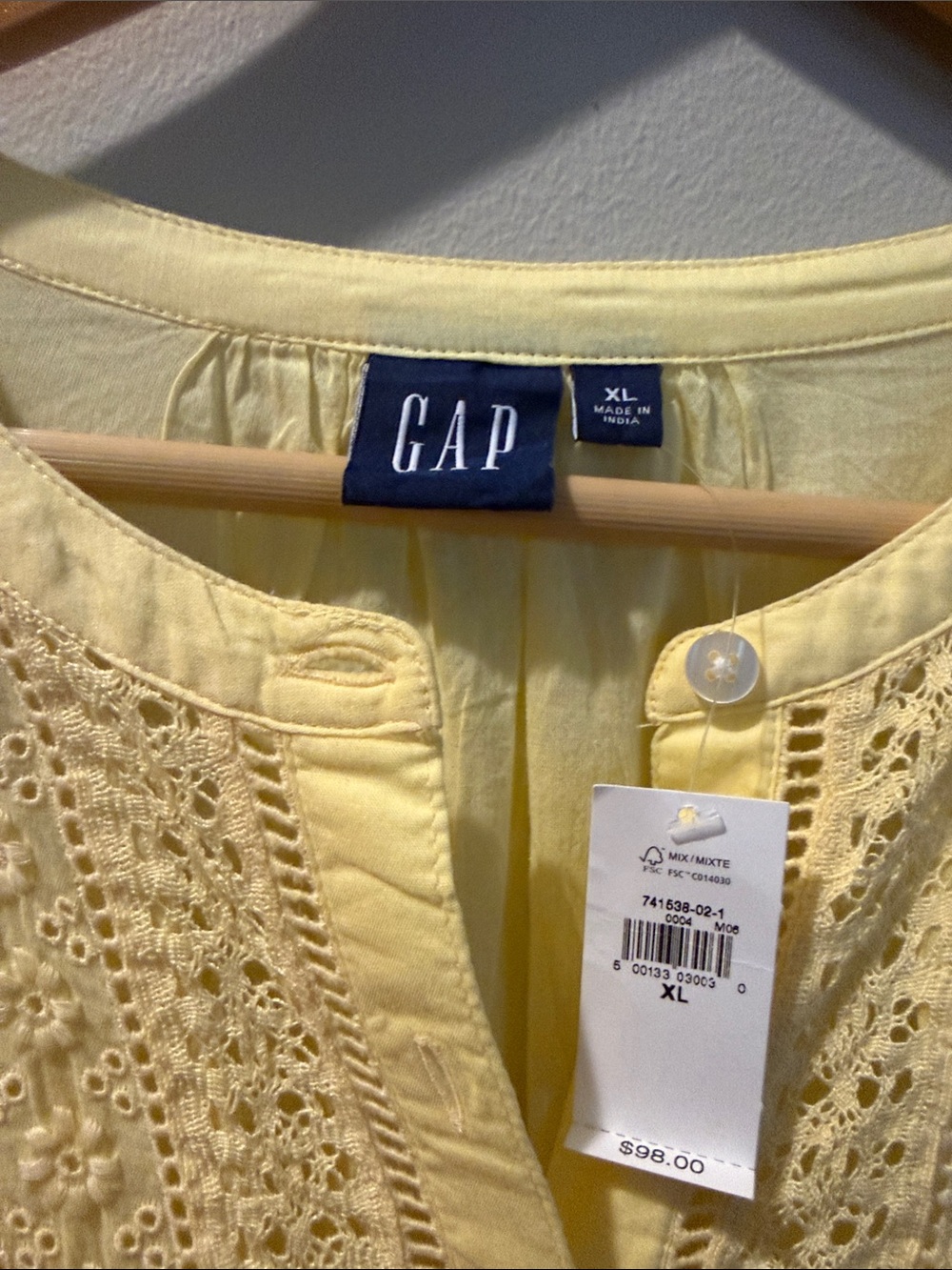 GAP Pale Yellow Lace-Trim Peasant Tunic Dress - Picture 2 of 3
